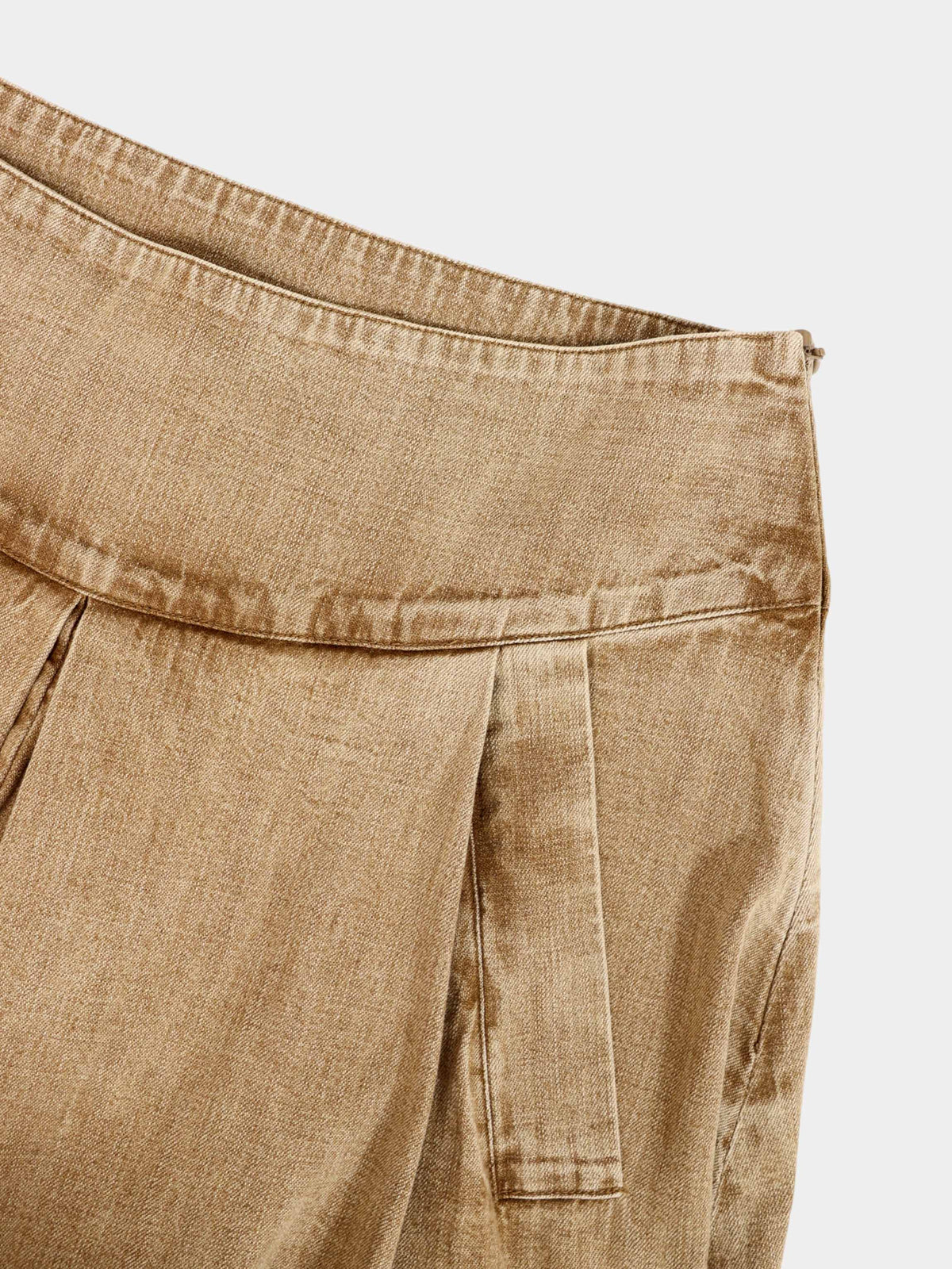 Inverted Yoke Pleat Denim Skirt-Light Tan-4
