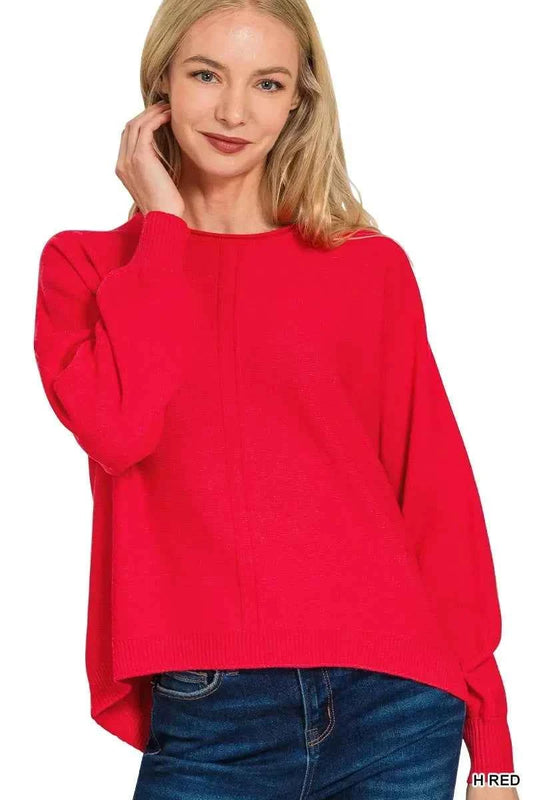 Zenana Viscose Front Seam Round-Neck Sweater