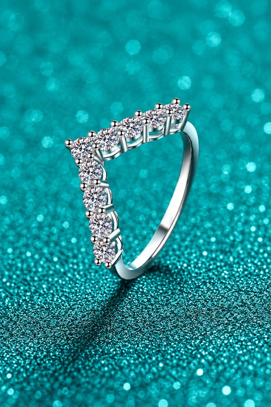 925 Sterling Silver Moissanite V Shape Ring