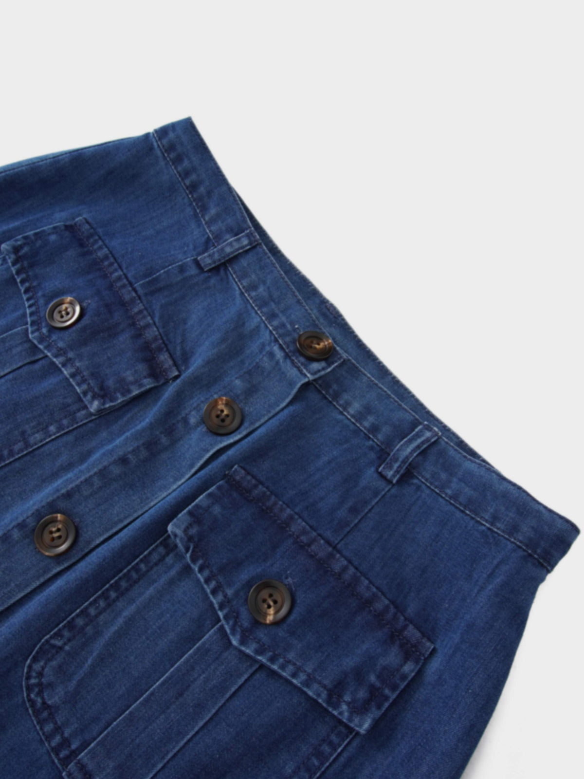 Bottom Ruffle Button Down Denim Skirt-Blue-4