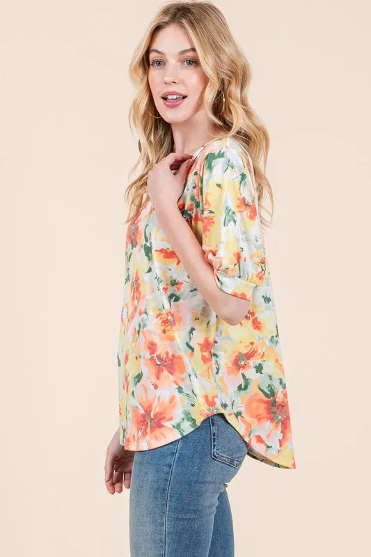 Buy Women’s Floral Printed Elbow Length Sleeve Tops