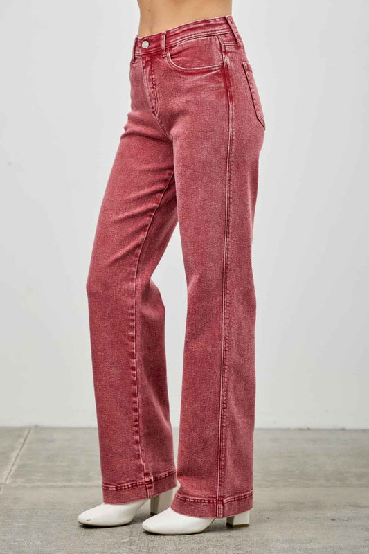 SCARLET HIGH RISE SLIM WIDE STRAIGHT JEANS