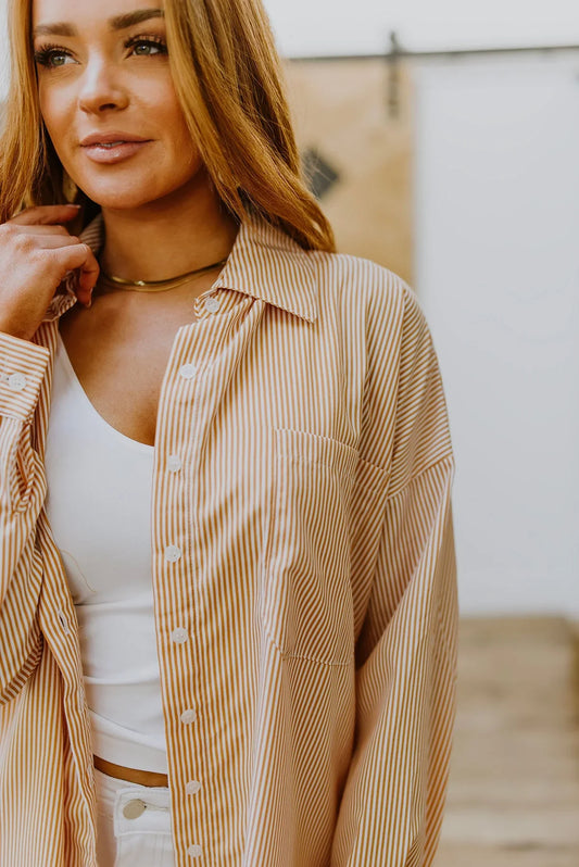 Buy Tan and White Striped Shirt for Women