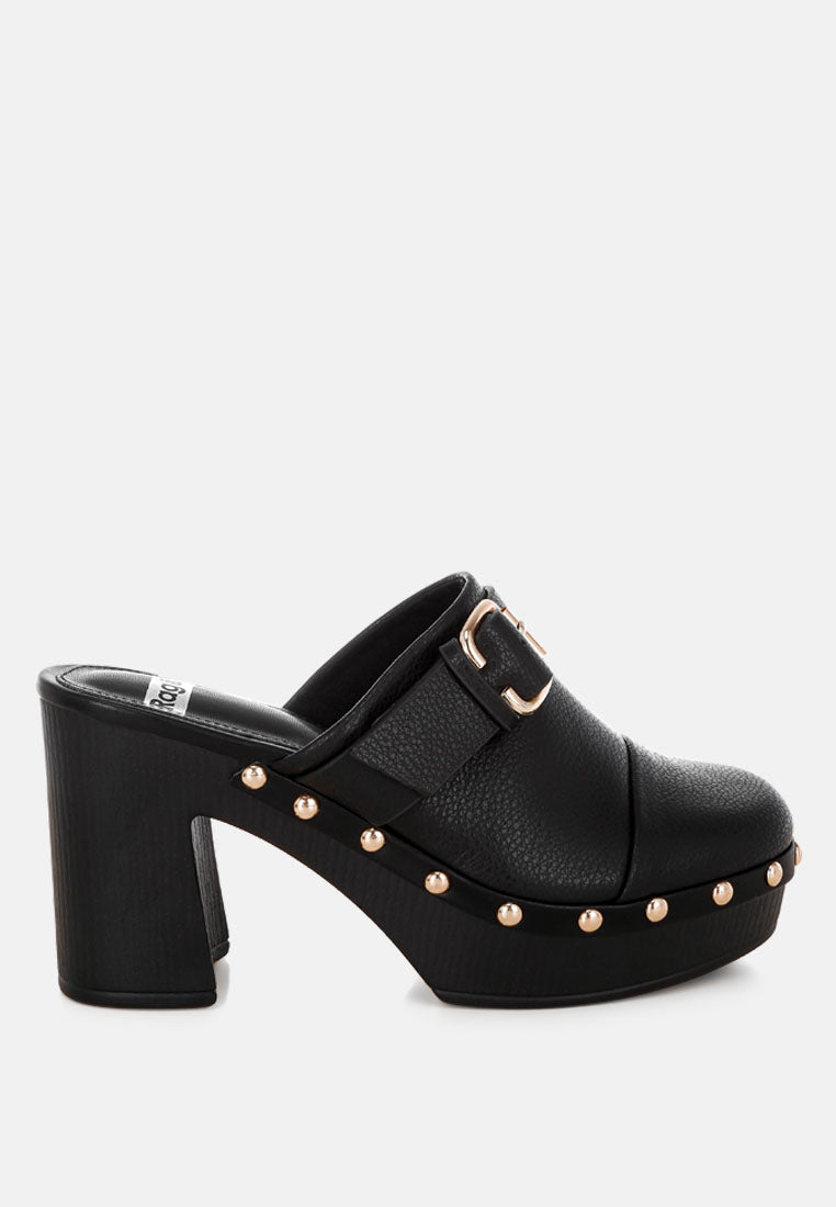 Septim Genuine Leather Studded Clog Heels-5