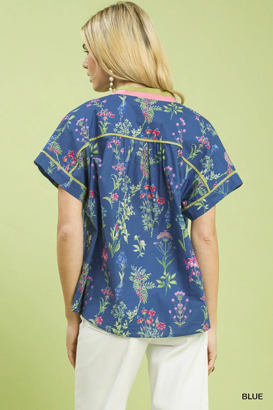 Women’s Blue Printed Casual Top