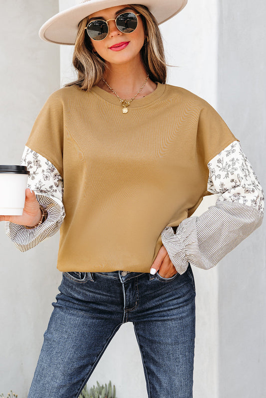 Beazita Patchwork Ruffled Sleeve Sweatshirt-0