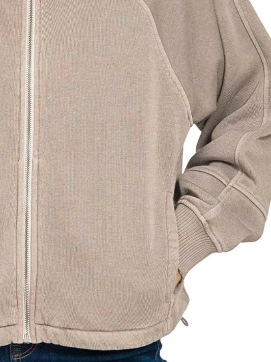 Zenana Fleece Pigment Dye Zip Up Hoodie with Pockets