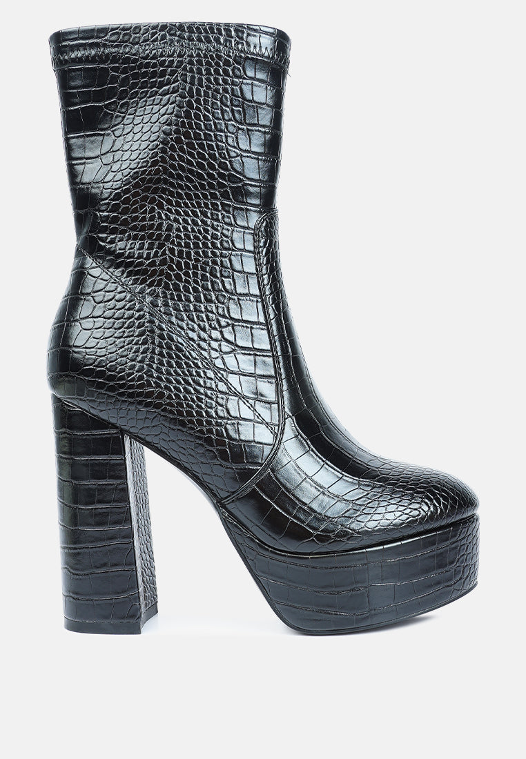 VALENTINA CROC EMBOSSED PLATFORM BOOTS
