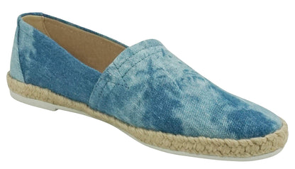 Side profile of comfortable slip-on shoes with beautiful bohemian jute wrap detailing and a round toe.