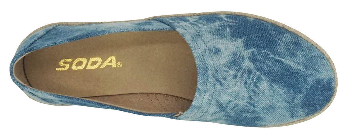 Top profile of comfortable slip-on shoes with beautiful bohemian jute wrap detailing and a round toe.