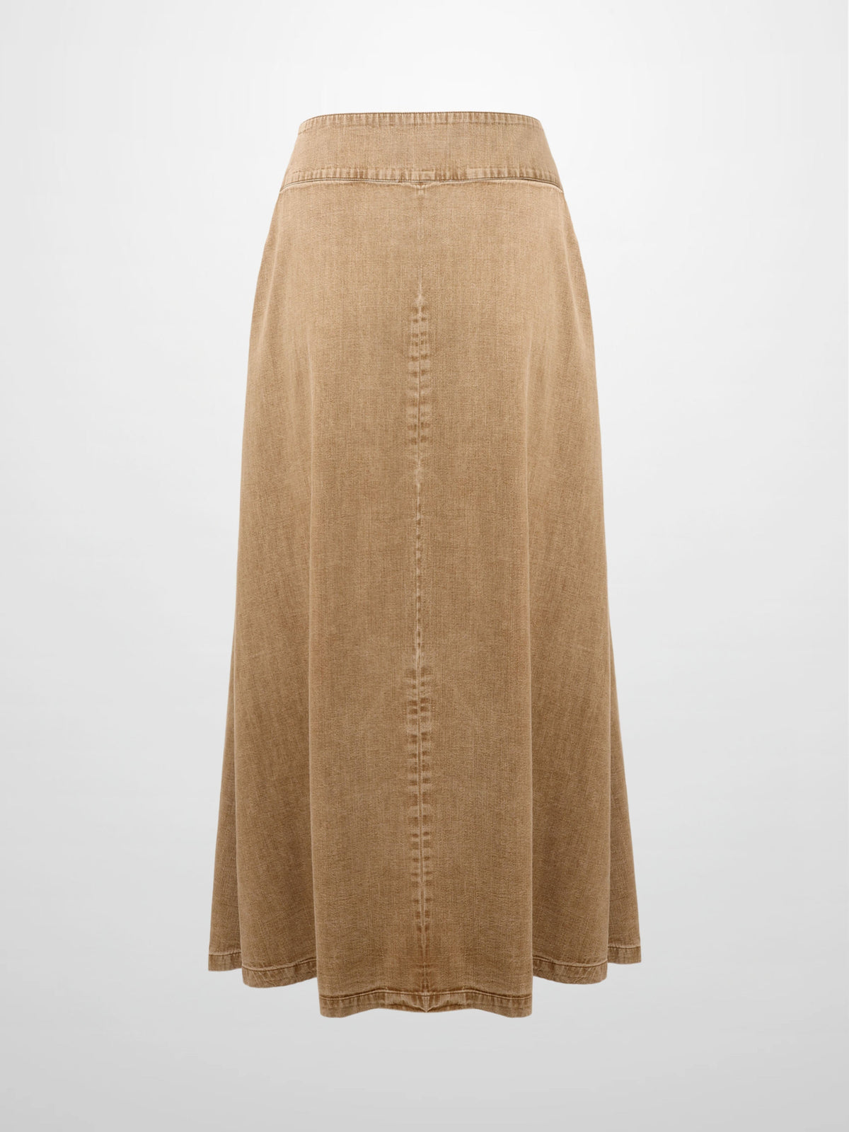 Inverted Yoke Pleat Denim Skirt-Light Tan-2
