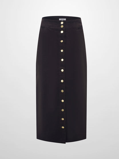 Snap Down Corduroy Skirt - Cement/Brown-1