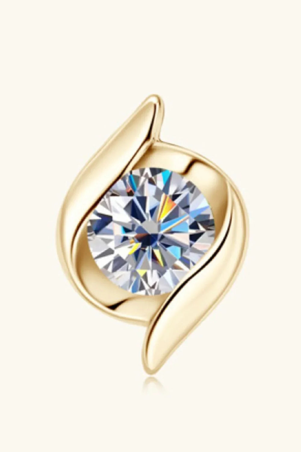 Gold swirl setting with round brilliant cut gemstone, modern jewelry design