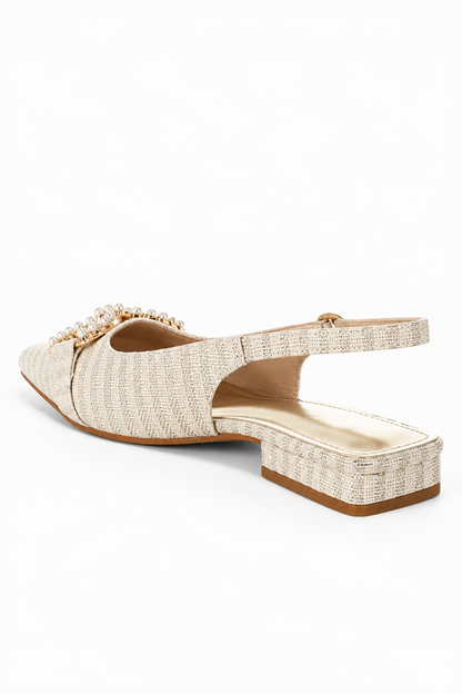 Crina Pearl-Detailed Horsebit Woven Flats
