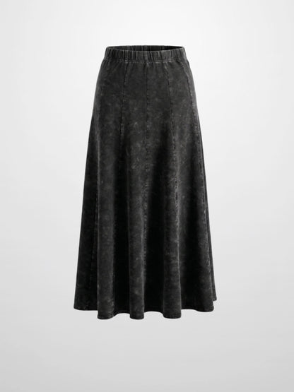 Paneled Flare Skirt 35"-Black Wash-1