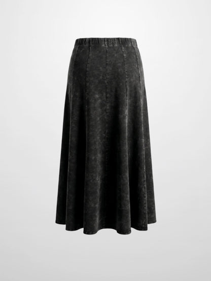 Paneled Flare Skirt 35"-Black Wash-3
