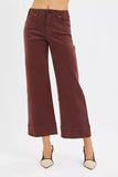 High-waisted wide leg cropped maroon pants for women, styled with heels
