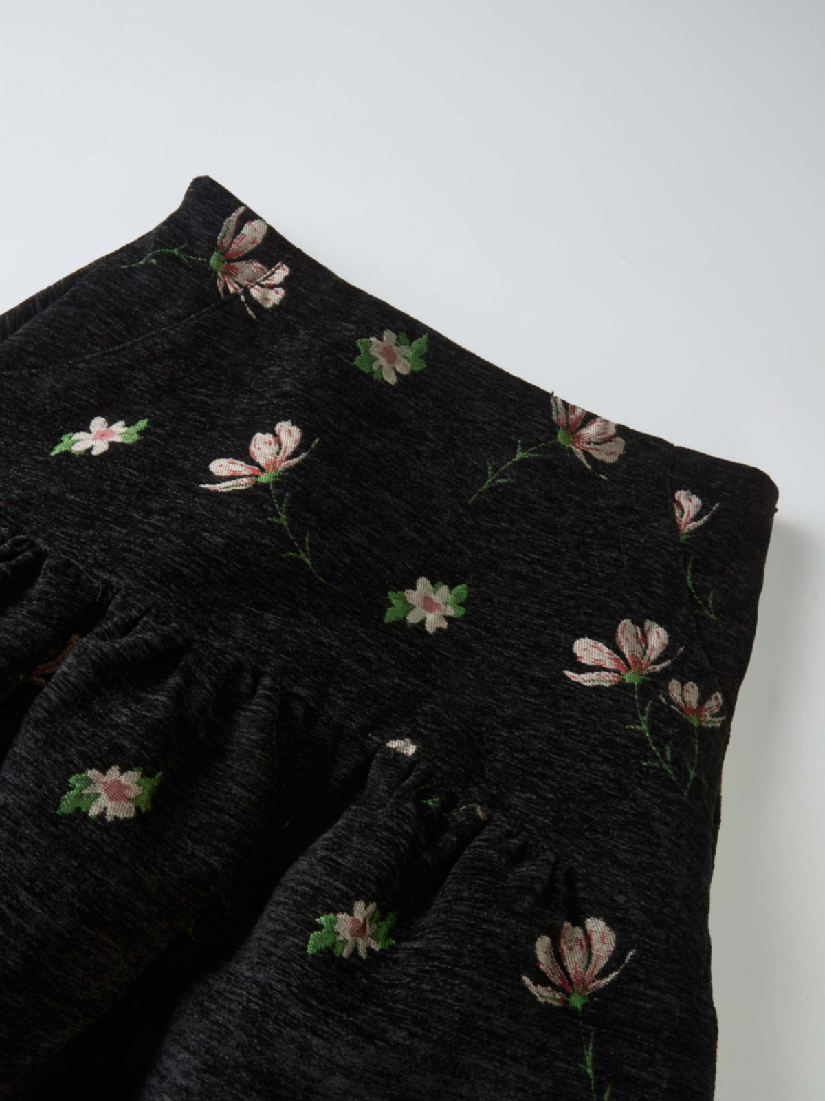 Curved Yoke Gathered Skirt - Embroidered Flowers-3