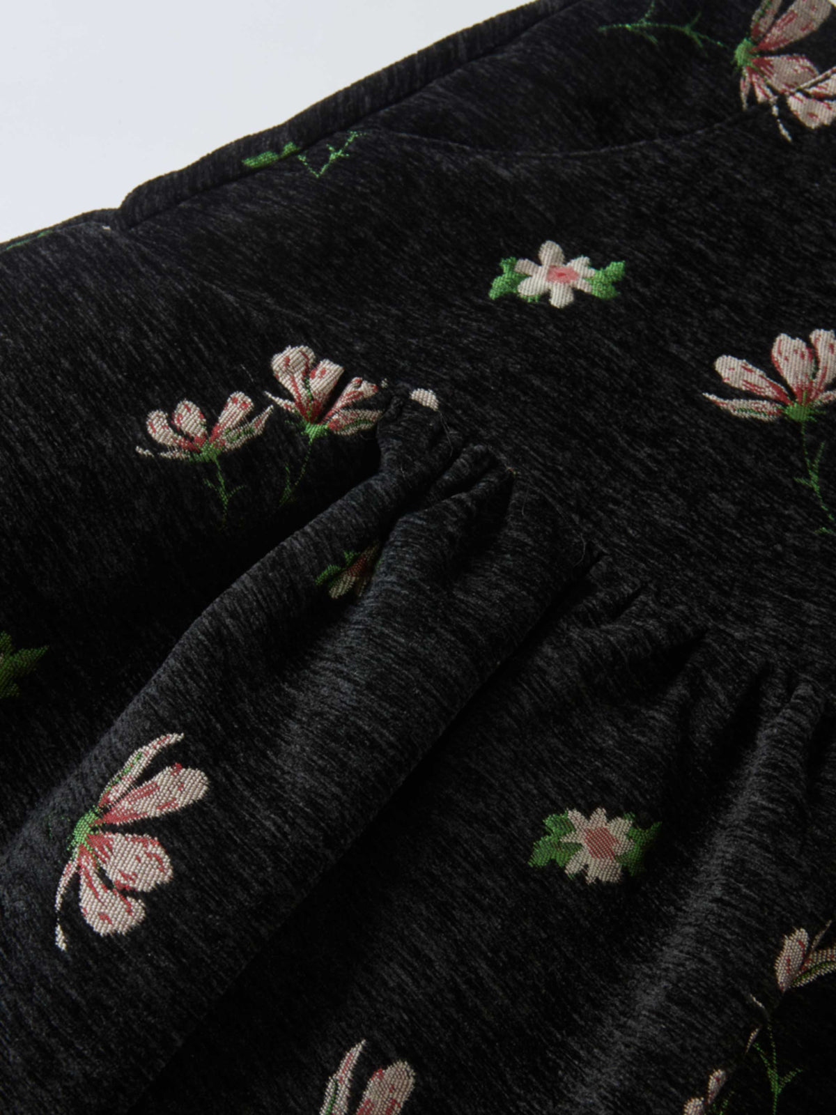 Curved Yoke Gathered Skirt - Embroidered Flowers-4