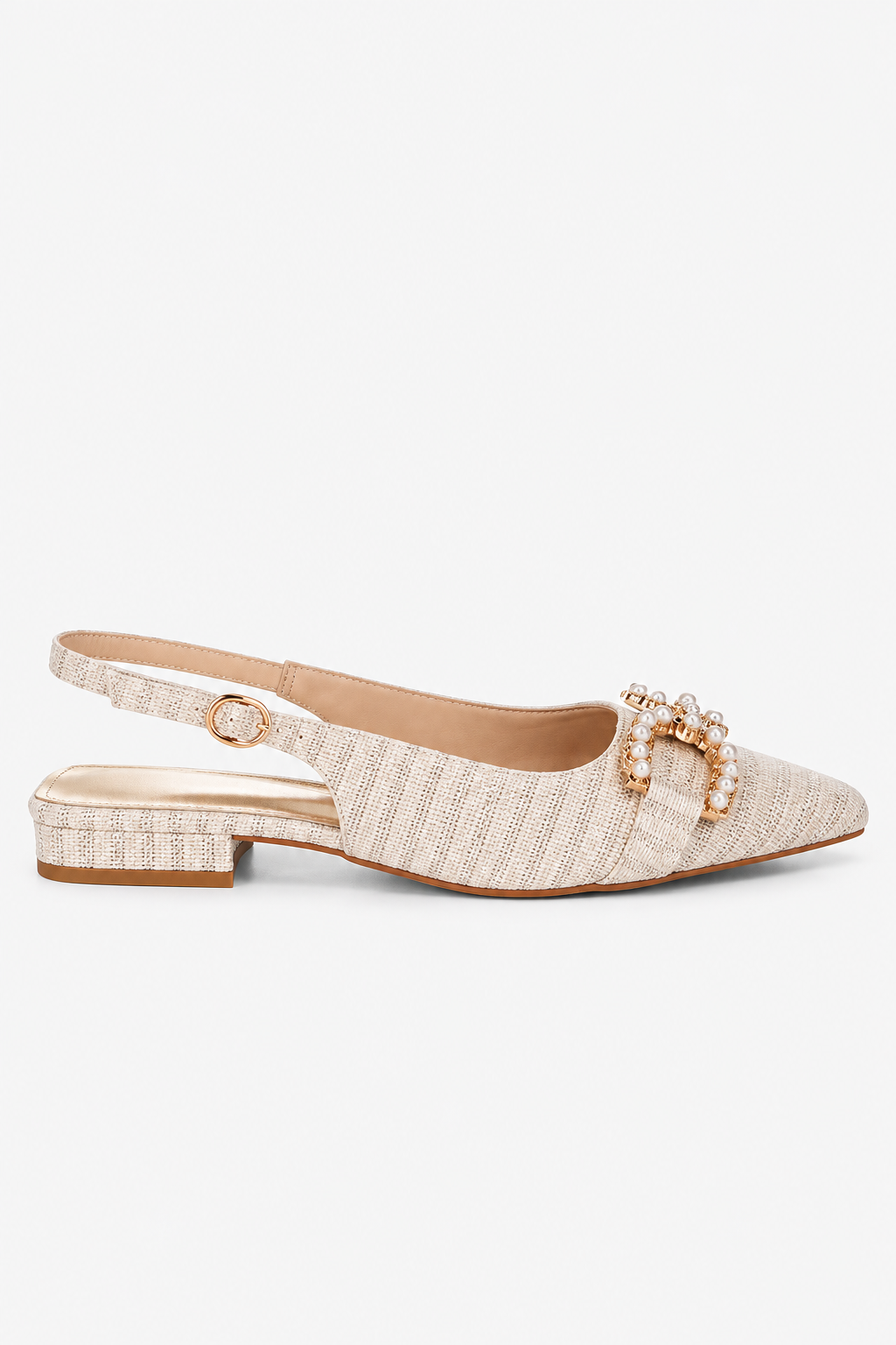 Crina Pearl-Detailed Horsebit Woven Flats