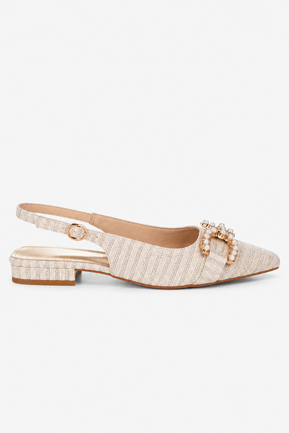 Crina Pearl-Detailed Horsebit Woven Flats