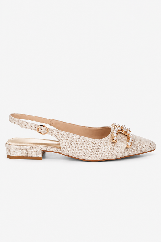 Crina Pearl-Detailed Horsebit Woven Flats