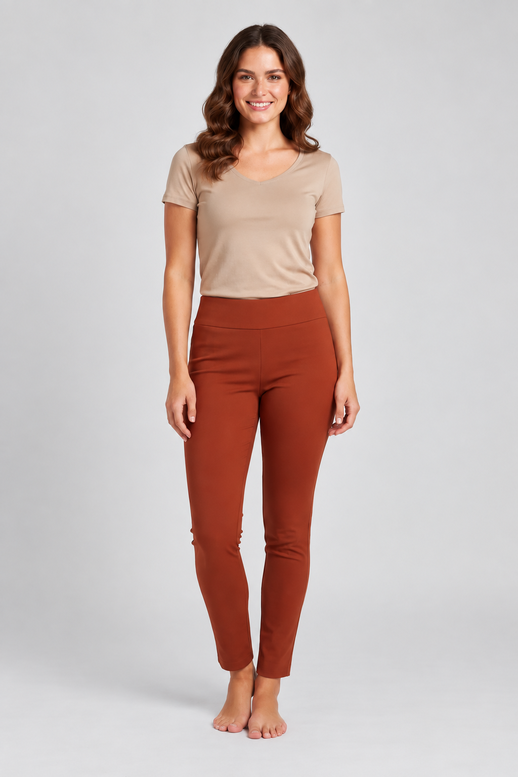 Cropped Pull On Solid Pants-Rust