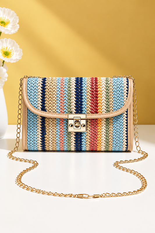 Azariah Striped Crochet Flapped Bag