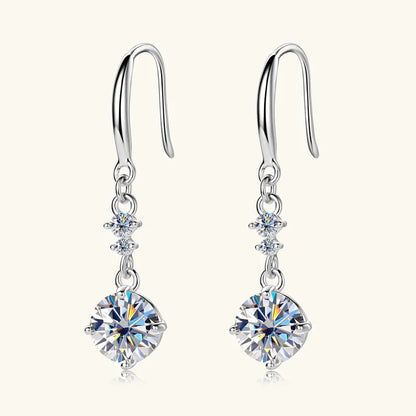 Silver dangle earrings with round cubic zirconia stones and minimalist hook design