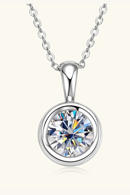 Silver chain necklace with round solitaire crystal pendant, modern minimalist jewelry