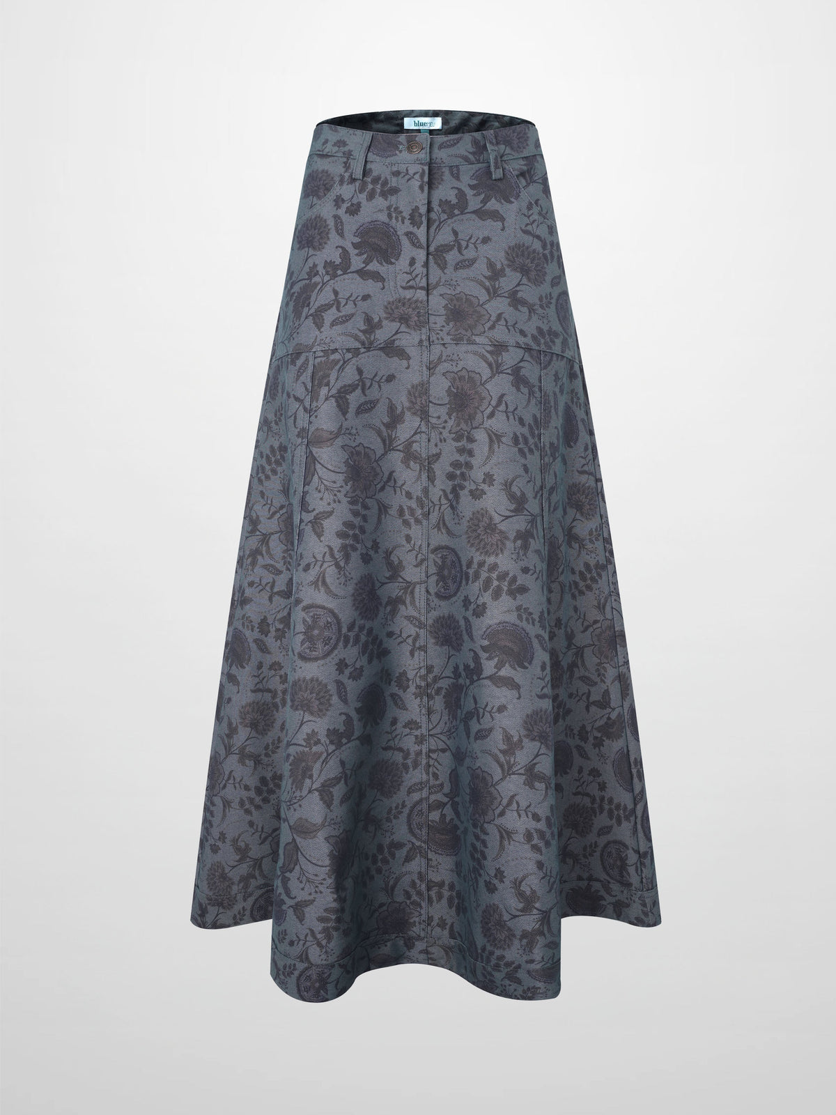 Floral Yoke Denim Skirt - Blue Floral-1