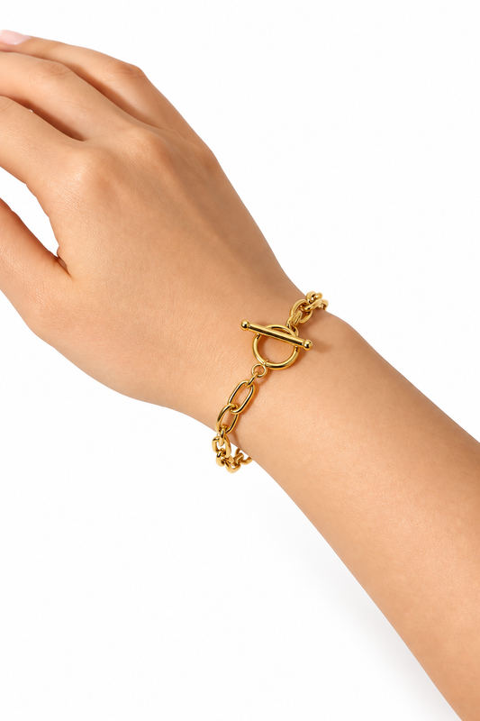 18K Gold-Plated Stainless Steel Toggle Chain Bracelet