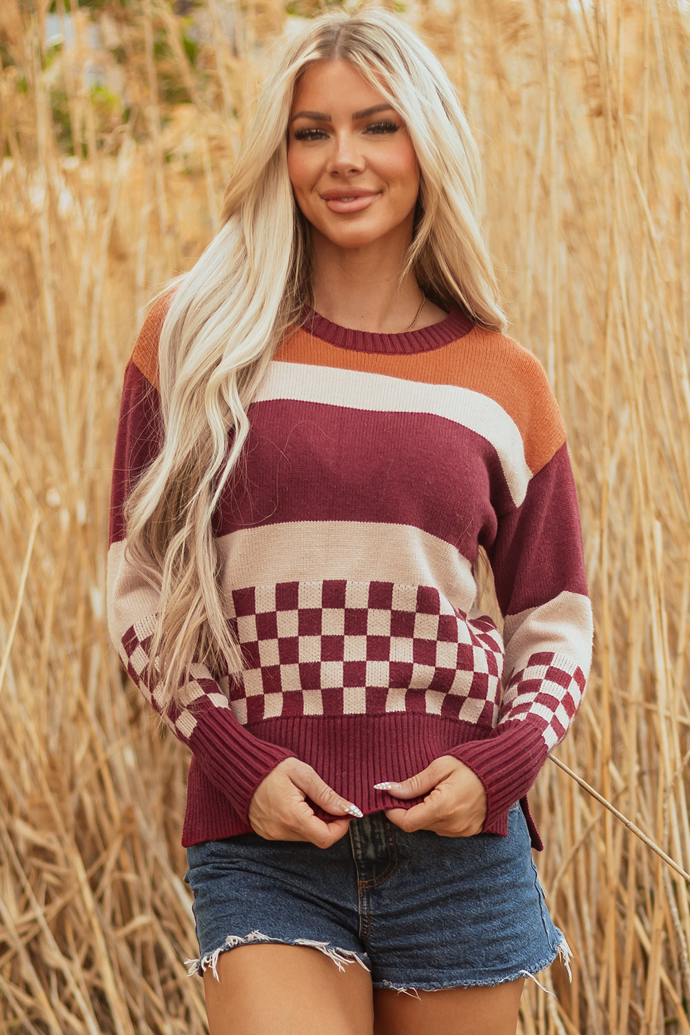 Noelle Checkered Knitted Sweater-0