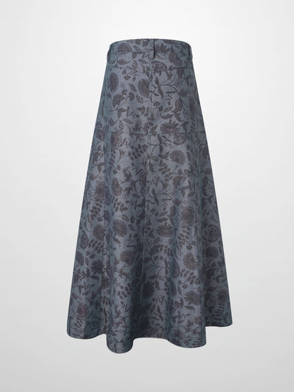 Floral Yoke Denim Skirt - Blue Floral-2