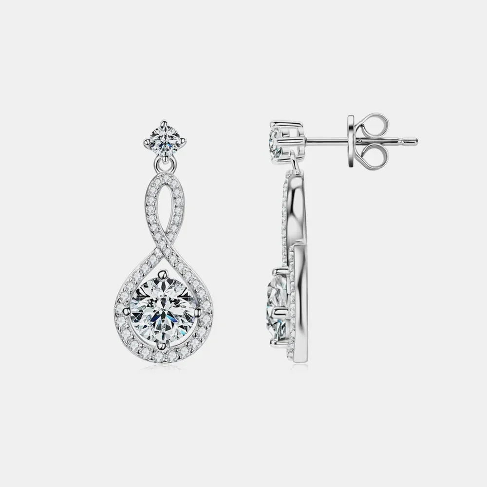 Elegant silver infinity drop earrings with sparkling round cubic zirconia stones