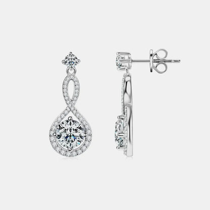 Elegant silver infinity drop earrings with sparkling round cubic zirconia stones