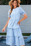 Noah Stripe Tiered Scallop Long Dress-0