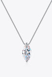 Silver chain necklace with marquise-cut clear gemstone pendant on white background