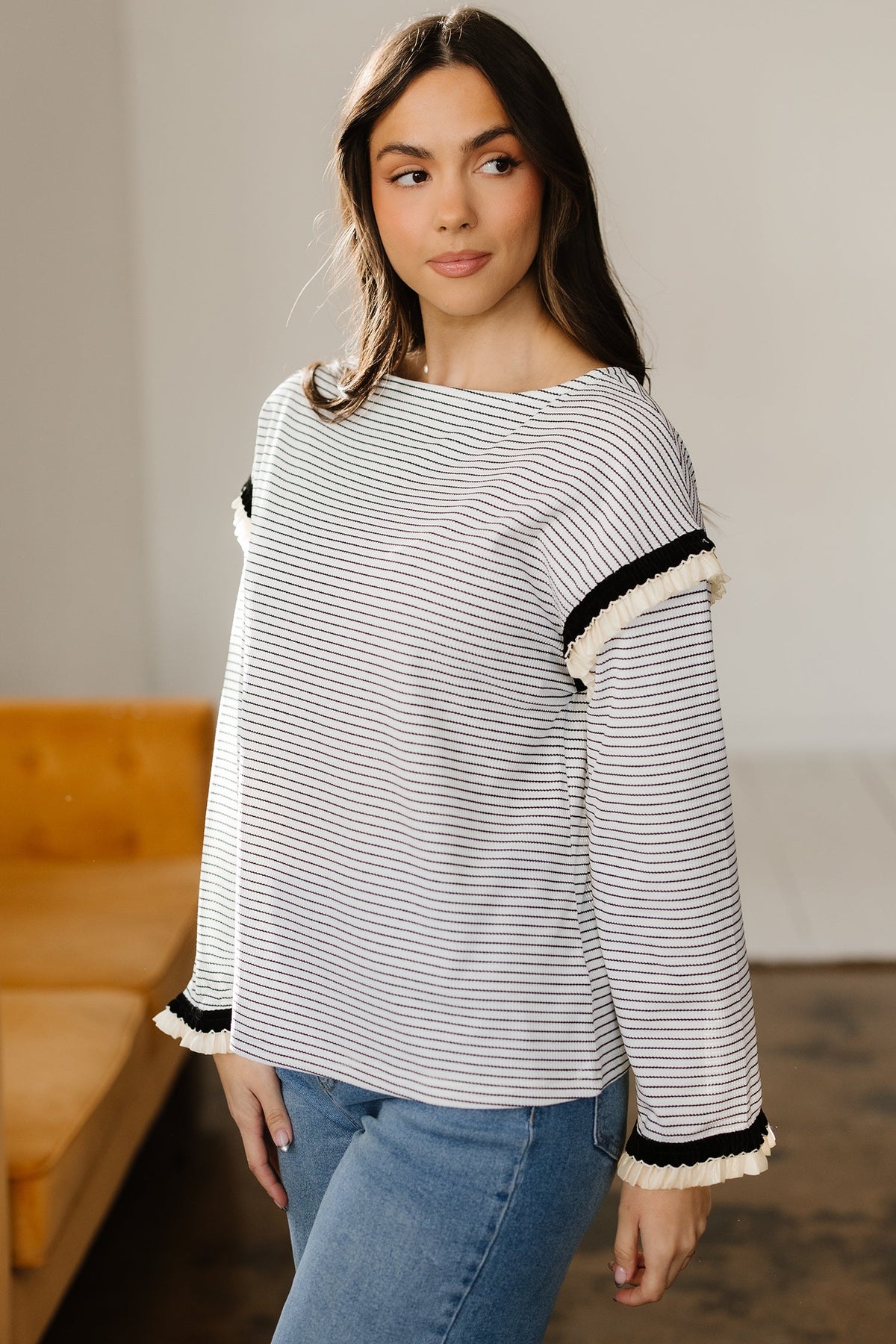 Women’s Black Trim Striped Casual Top