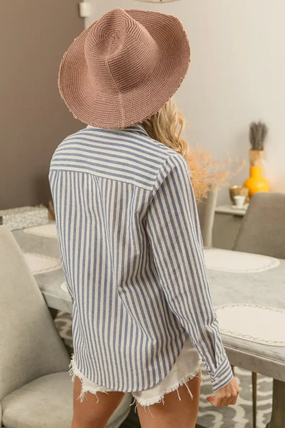 Denim Shirt for Women in Blue and White Stripes