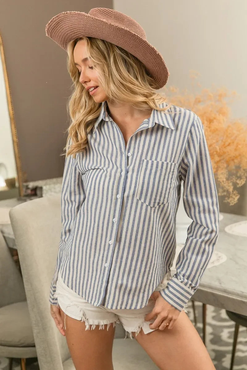 Women's Dark Denim Relaxed Fit Striped Blouse