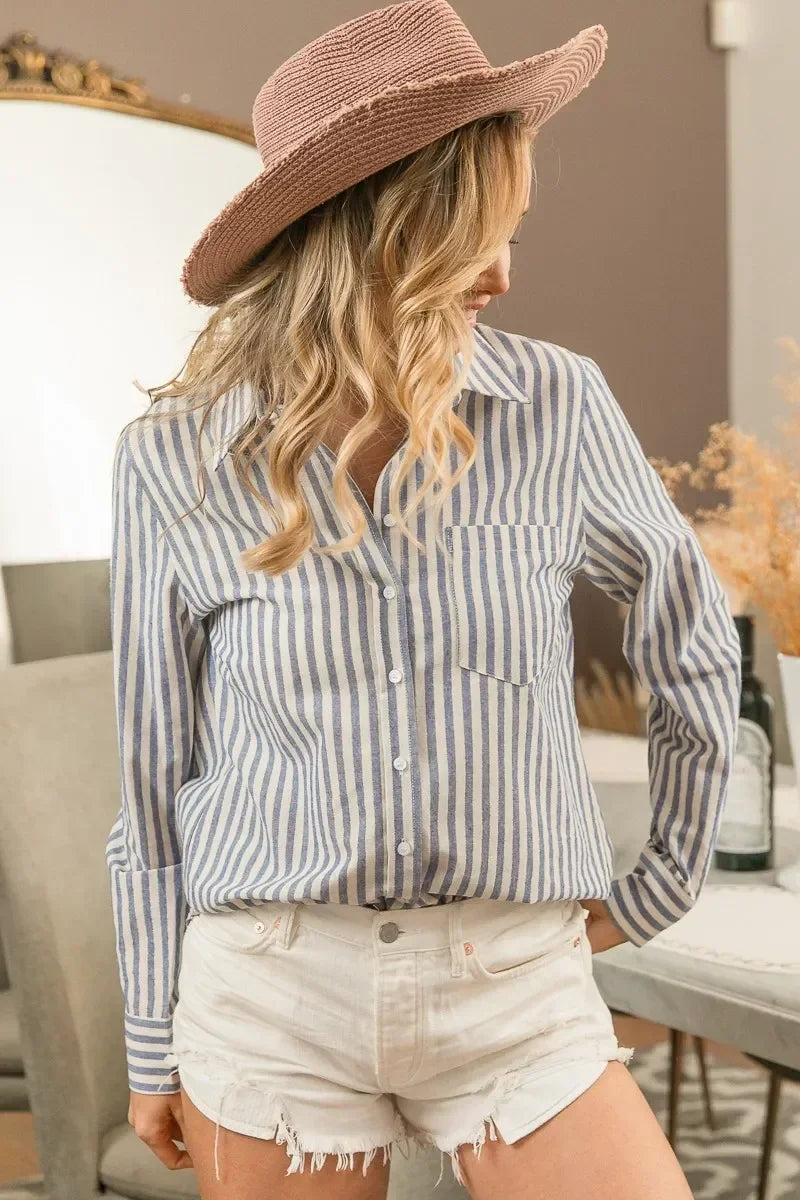 Shop Women's Casual Striped Collared Blouse