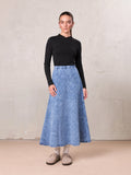 Paneled Flare Skirt 35"-Light Blue Wash-0