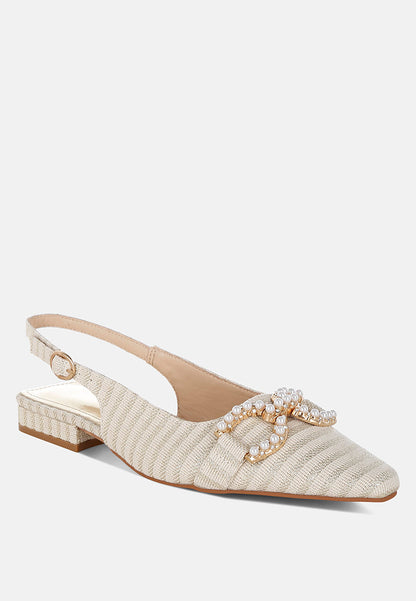 Crina Pearl-Detailed Horsebit Woven Flats