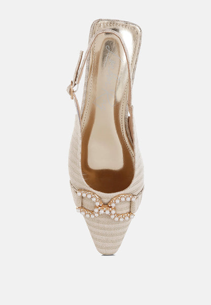 Crina Pearl-Detailed Horsebit Woven Flats