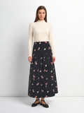 Curved Yoke Gathered Skirt - Embroidered Flowers-0