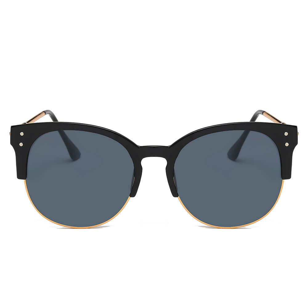 ABANDA |  Round Mirrored Flat Lens Half Frame Sunglasses Circle-1