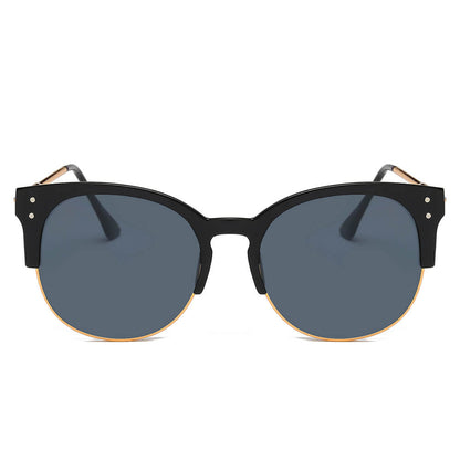 ABANDA |  Round Mirrored Flat Lens Half Frame Sunglasses Circle-1