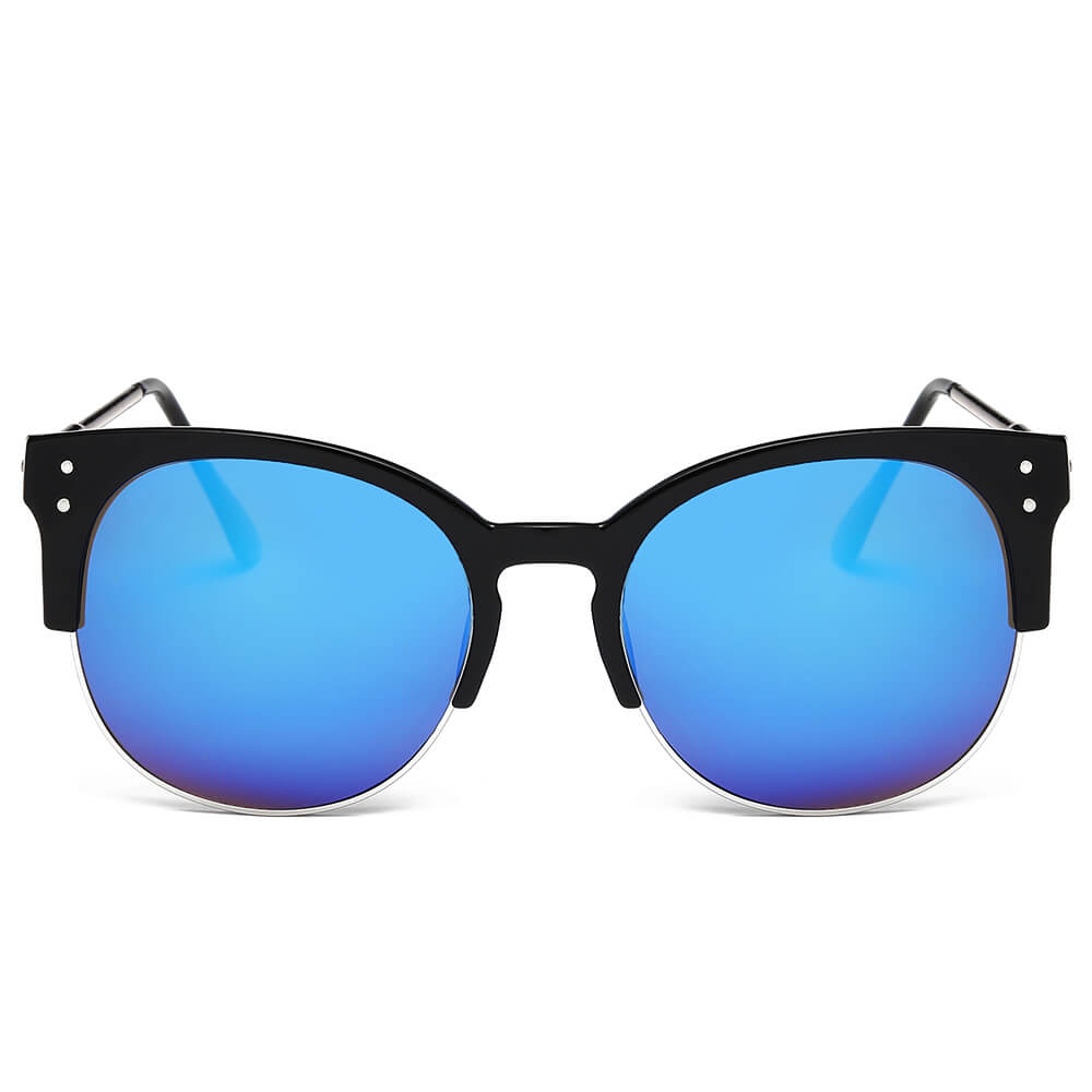 ABANDA |  Round Mirrored Flat Lens Half Frame Sunglasses Circle-3