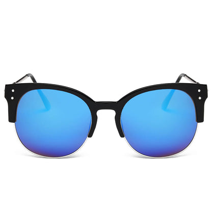 ABANDA |  Round Mirrored Flat Lens Half Frame Sunglasses Circle-3
